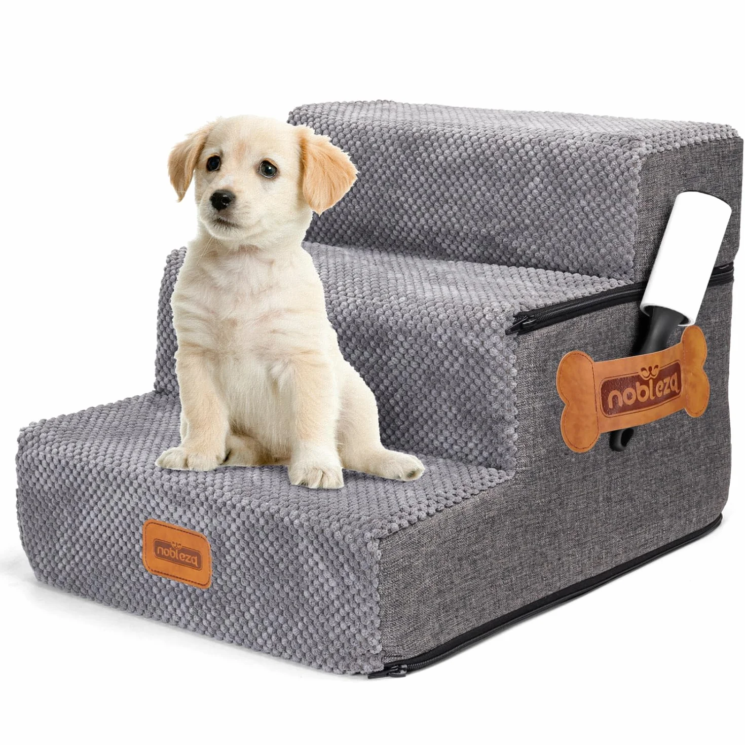 Nobleza Escalera para Perros, Rampa para Perros, Escalera para Cama de Perros Pequeños para Perros y Gatos, Escaleras para Perros Mascotas de 3 Escalones con Rodillo Quitapelusas
