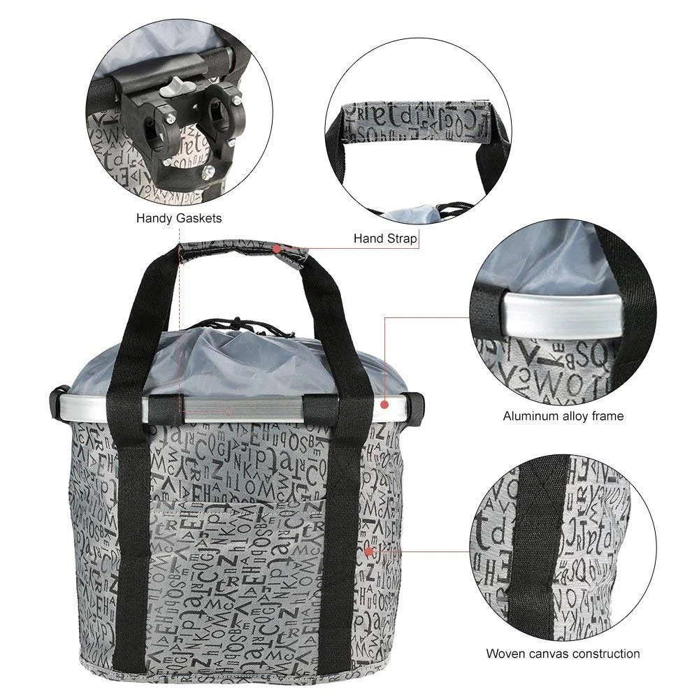 Cesta para Delantero de Bicicleta Extraíble de Lienzo, Cesta de Transporte para Mascotas, Marco de Aleación de Aluminio (Plateado)
