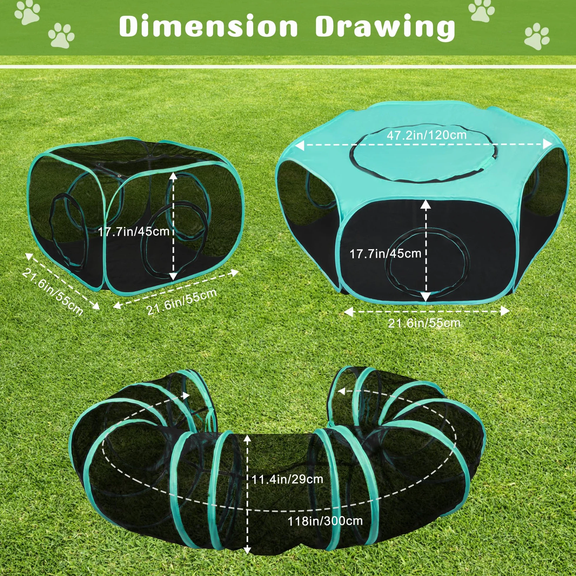 Gran recinto al aire libre para gatos, tienda de campaña plegable portátil 3 en 1 modular con ventanas conectadas para interior y exterior, viajes, jardín, parque