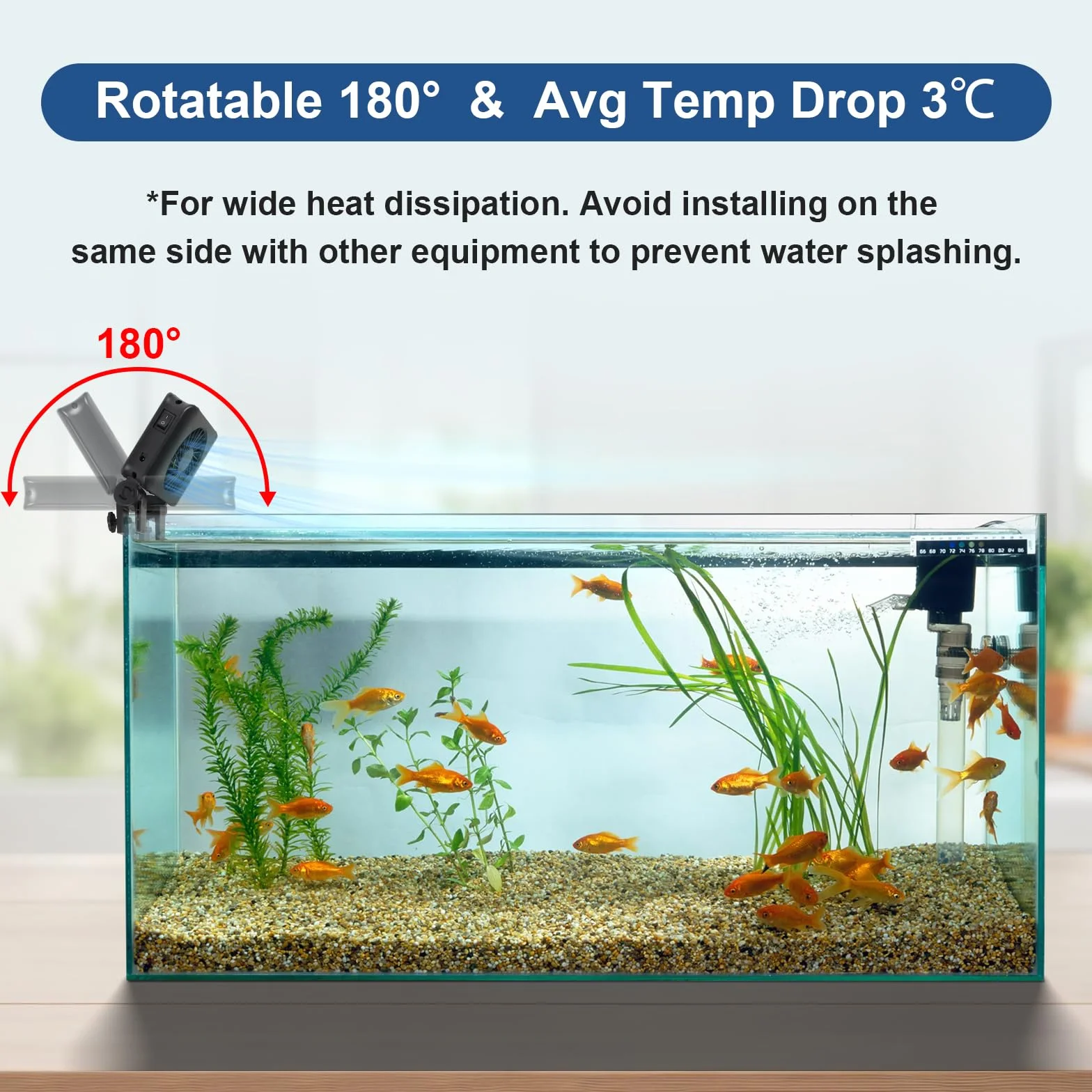 efuturetime Ventilador de Acuario, 6W, 5 Velocidades Ajustables, Bajo Ruido, Ventilador de Acuario de Pinza con Temporizador para Acuario de 50cm, 2 Ventilador