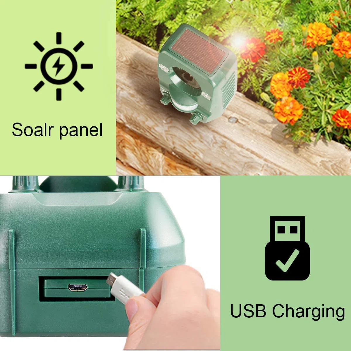Ultrasonidos Ahuyentador Solar Gatos - Repelente Energía Anti Animales Ahuyentar Exterior Trampa Ultrasonico Perros IPX44 Impermeable 5 Modos Espanta Animales para Jardin