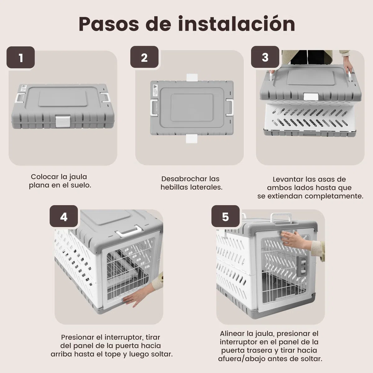 Gardner Pet Jaula para Perros Plegable,Transportin Perro Grande, Adecuado para Perros Grandes Y Gatos De 92.5x58x65.5cm, Se Pliega Sin Herramientas, Equipado con 2 Ruedas, para Interior Exterior,Gris