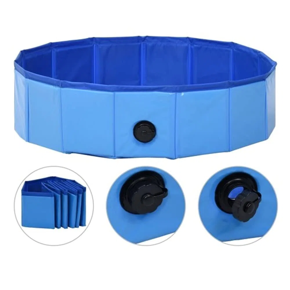 Piscina Plegable para Perros Gatos Bañera Portátil para Mascotas Plegable PVC Antideslizante y Resistente (120 * 30CM-Azul Oscuro)