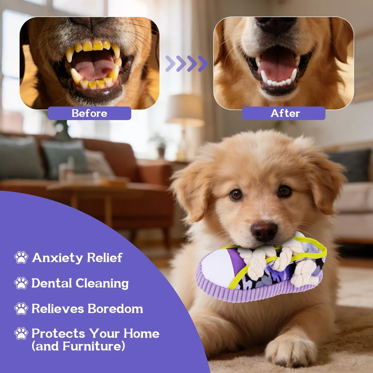 Juguete para Perros Suave, Juguete para Cachorros con Sonido/Chillón, Juguete Adorable para Cachorros en Forma de Zapato con Campanita, Juguete de Morder para Perros Pequeños