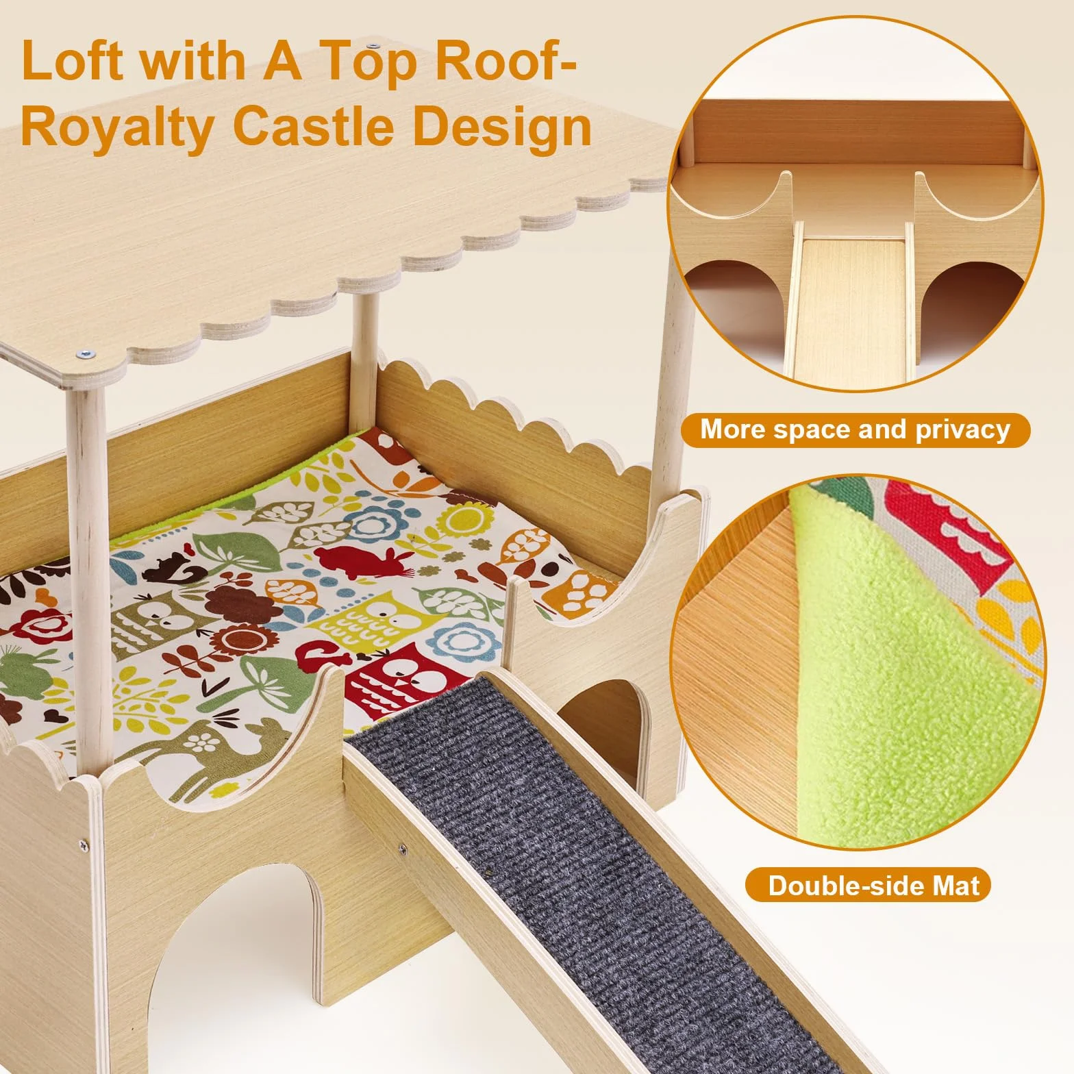 Casa para Cobaya con Rampa, Juguete para Cobayas Accesorios, Hábitats de Animales Pequeños, Madera Casita para Conejo para Jerbos Degus Ratones Espinosos, 38 x 35,5
