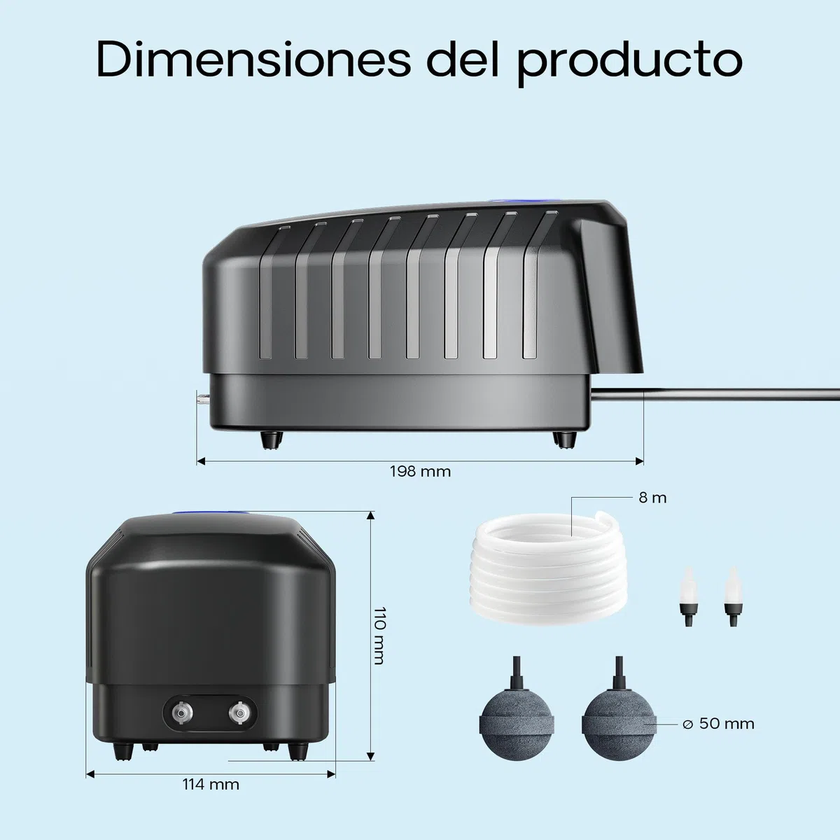 SunSun Cap Bomba de oxígeno Bomba de Aire para Acuario de y Estanque de jardín aireador de Estanque con Salidas de Aire 1 Piedra de Aire y 1 válvula antirretorno