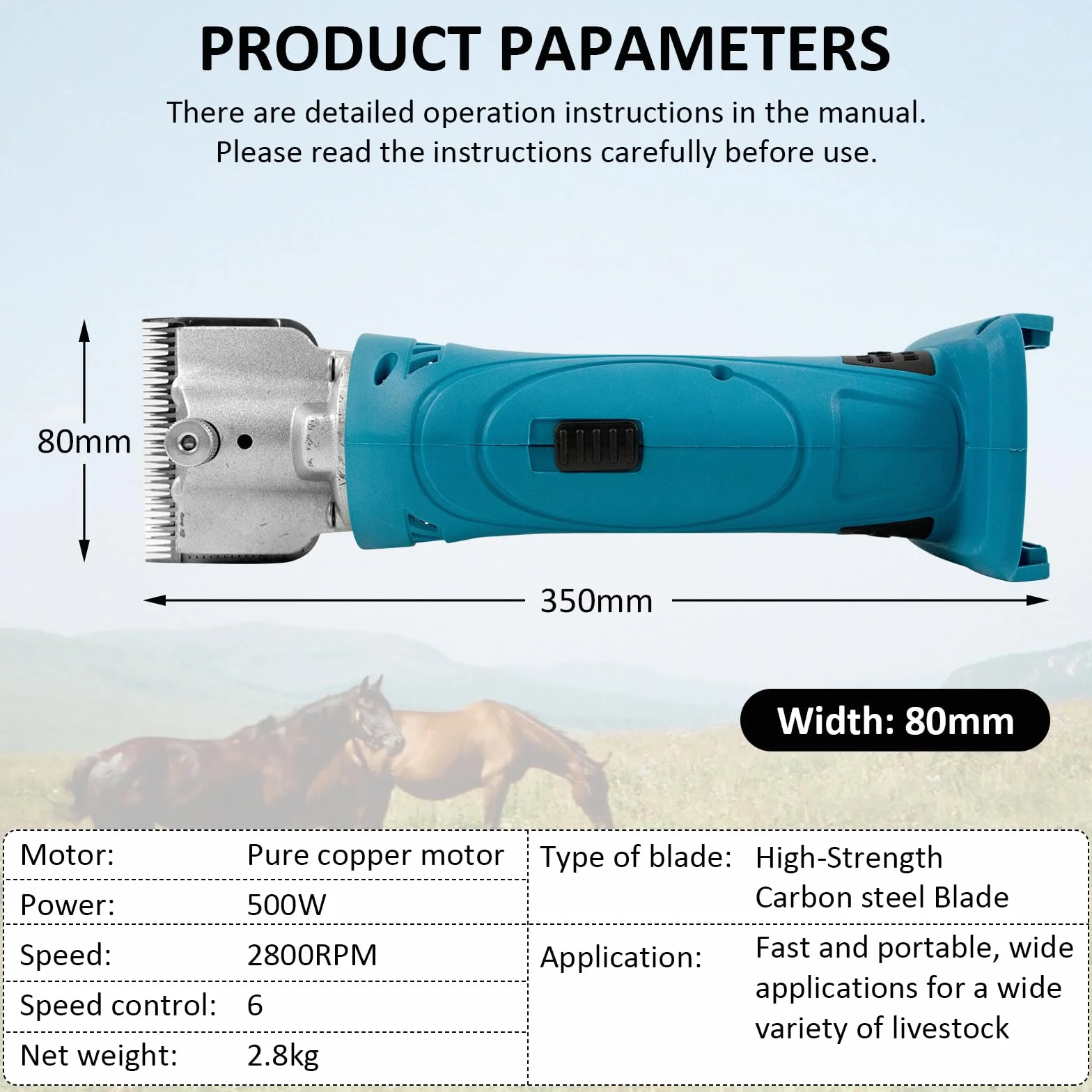 Cortapelos inalámbricos compatibles con batería Makita de 18 V, kit de aseo inalámbrico silencioso para cabello grueso, cortadora de caballos resistente, kit profesional de aseo para caballos gruesos