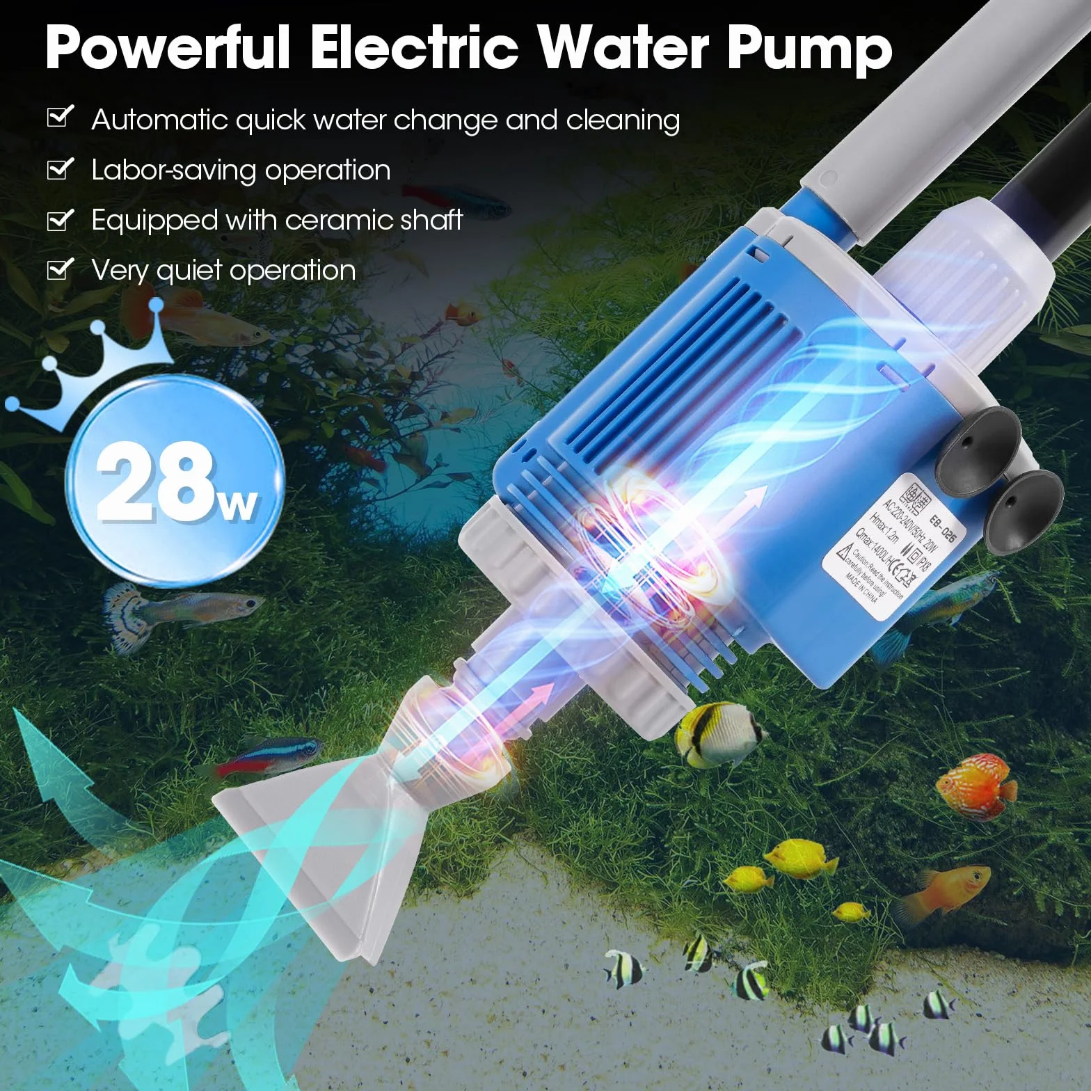 Weigudoc 6 en 1 Aspirador Acuario Electrico, Limpiador de Grava de Acuario Eléctrico, Kit de Aspirador Automático para Acuario para Cambiar de Agua y Lavar Arena