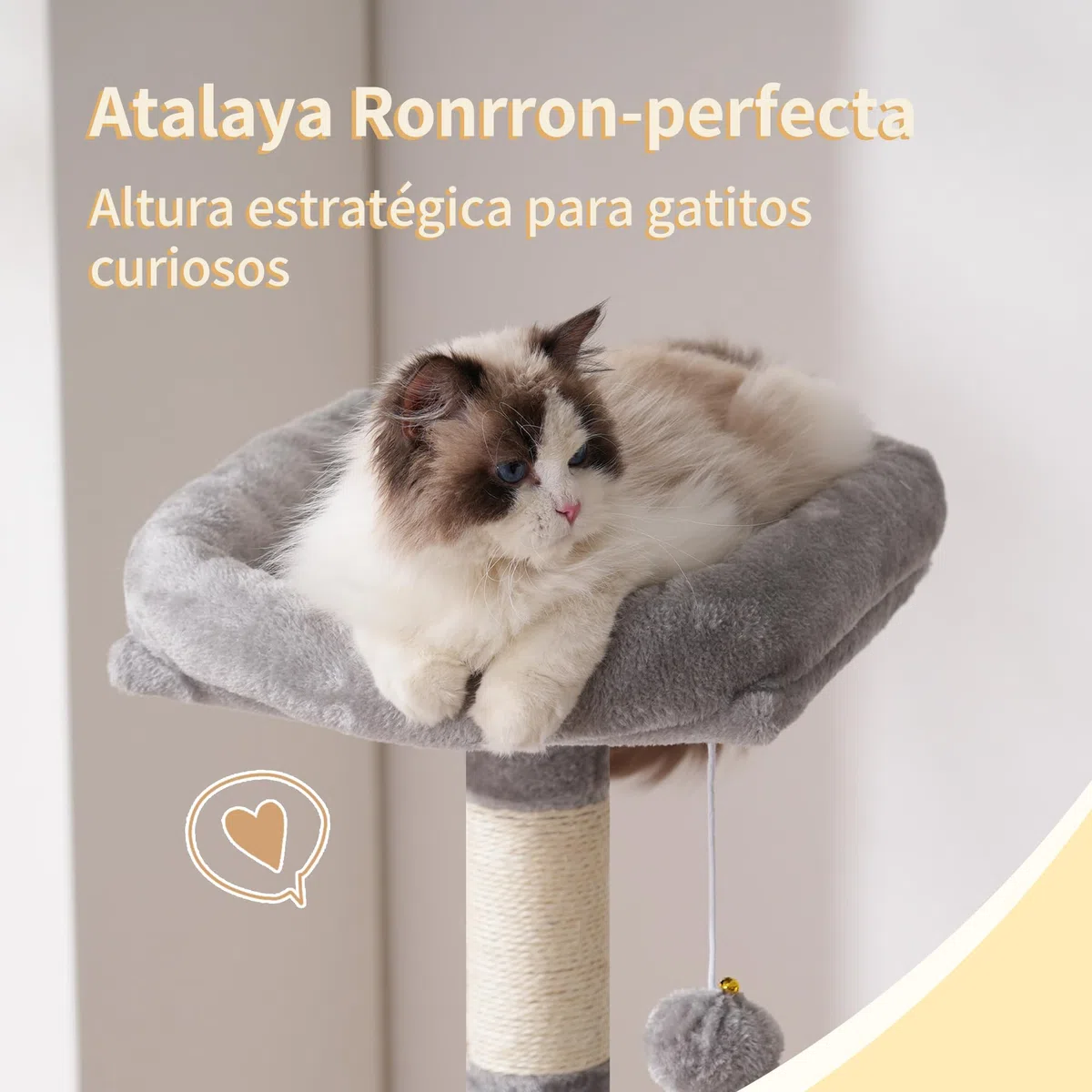 Heybly Rascador para Gatos, Árbol para Gatos De 125 Cm, Torre De Gato Espaciosa Y Cómoda con Guarida, Dos Grandes Plataformas, Cesta, Robustos Tubos De Acero, Gris Claro HCT200SW-