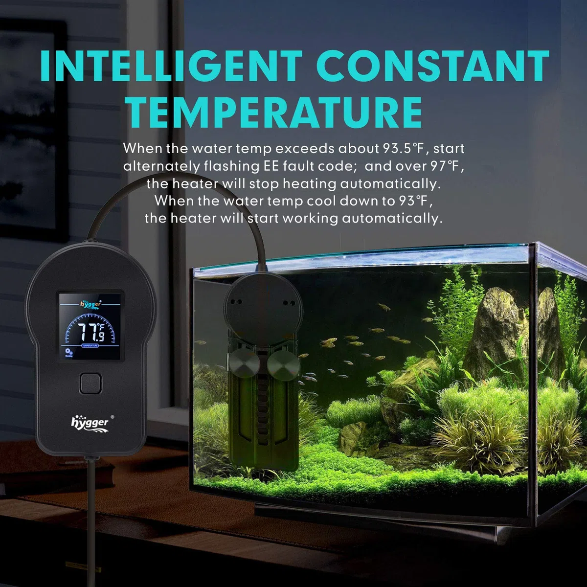 hygger Conductor de Acuario 800W, Calentador de Agua de Acuario Subacuático con Controlador de Temperatura Digital LED de Color Externo (800W)
