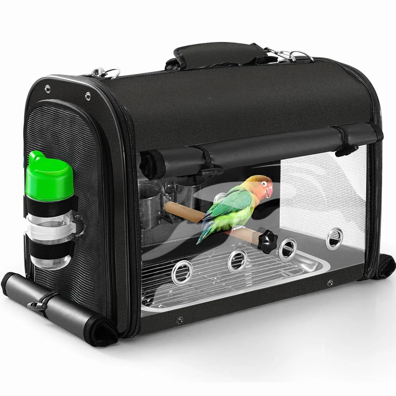 Bolsa de transporte para pájaros, jaula de viaje para pájaros con soporte, mochila ligera para loros, bolsa de viaje portátil para pájaros, jaula de viaje transparente transpirable para