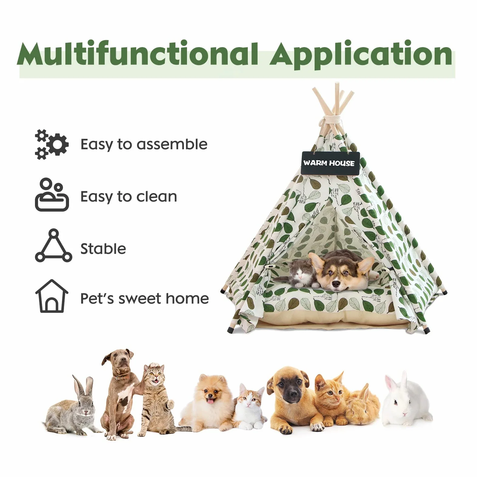 Tienda Tipi para Mascotas para Perros y Gatos,Tipi para Mascotas con Almohada Desmontable y Lavable Plegable,Caseta para Perros，Caseta para Perros