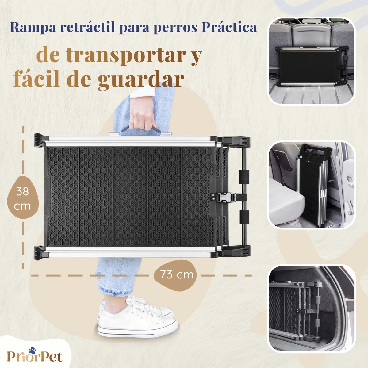 Rampa para Perros para Coche, Todoterreno - Rampas telescópicas Extensibles para Perros Grandes- Estable - Antideslizante- 90 kg de Capacidad - Escalera Ligera para Perros - Clip de fijación - Negro