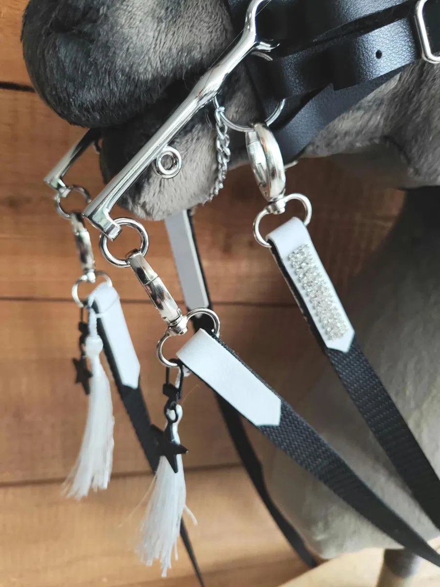Generisch Hobby Horse Trense Kandare, negro, sin caballo, solo accesorio para hobbyhorsing, accesorio para caballos de juguete, trense de juguete, trense de juguete