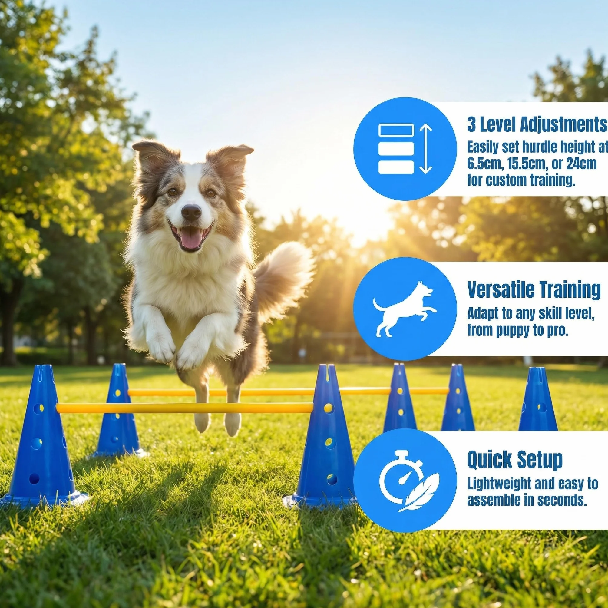 Accesorios de Entrenamiento de Agilidad para Perros y Caballos 5 Set Agility Set Perros Barreras Juego de Obstáculos Niños 23cm para Entrenamiento de Animales y fútbol (Azul 32cm 6Set)
