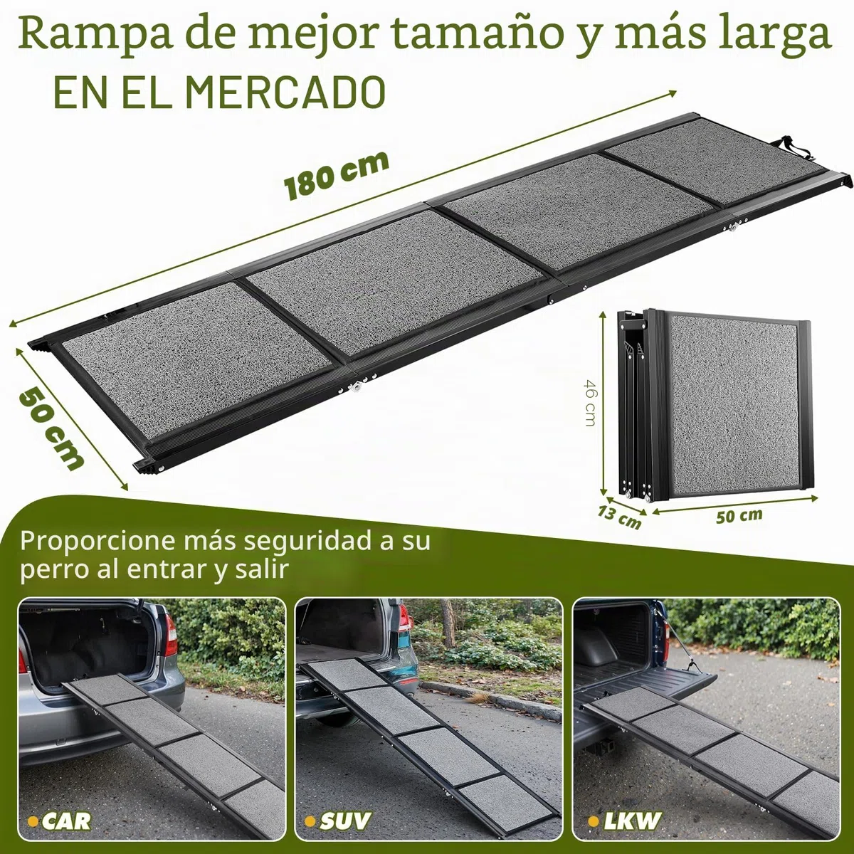 Gimars Rampa para Perros de 180 cm, Plegable y Portátil con Superficie Antideslizante, Ideal para Autos, Camiones y SUVs, para Perros Grandes y Medianos de hasta 110 kg