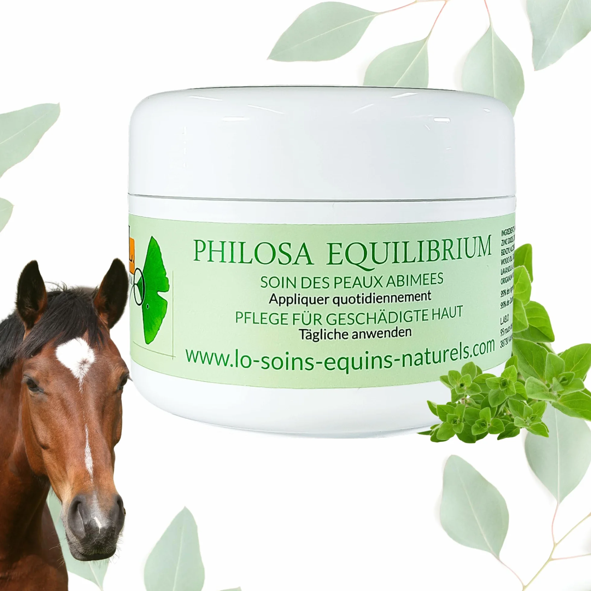 Philosa Equilibrium – Cuidado, bálsamo natural de las pieles dañadas (Gale de Lodo,...) para caballos – A base de plantas, caléndula, árbol de té, lavanda, orégano, aceite de Cade (250 ml)