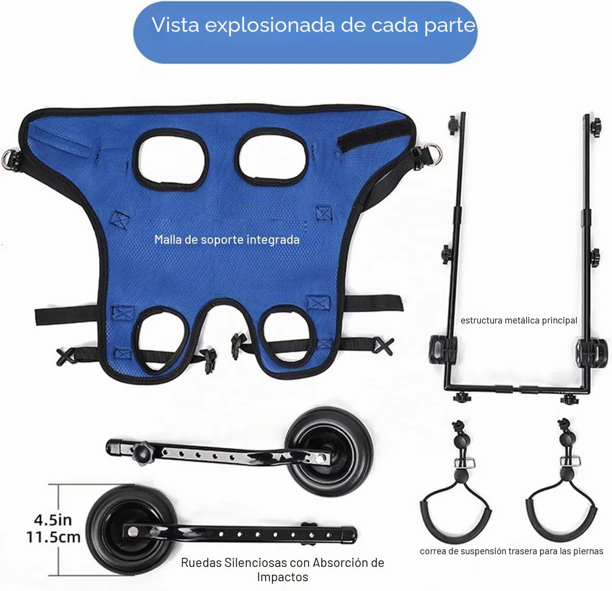 Silla de ruedas ligera para perros, carro para mascotas ajustable para patas traseras, carro de ayuda a la movilidad del perro con ruedas para cachorros lesionados con 5-8KG (M)