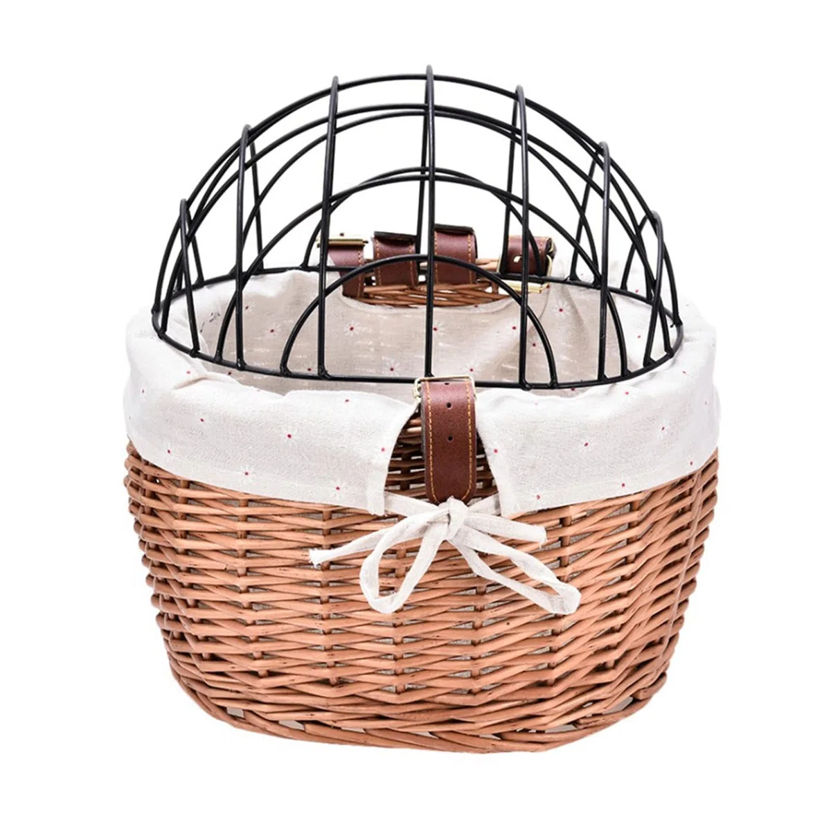 Cesta de bicicleta para perros | Cubierta de malla de alambre, cesta de bicicleta de mimbre para perros pequeños y gatos, transportador de perros desmontable para bicicleta