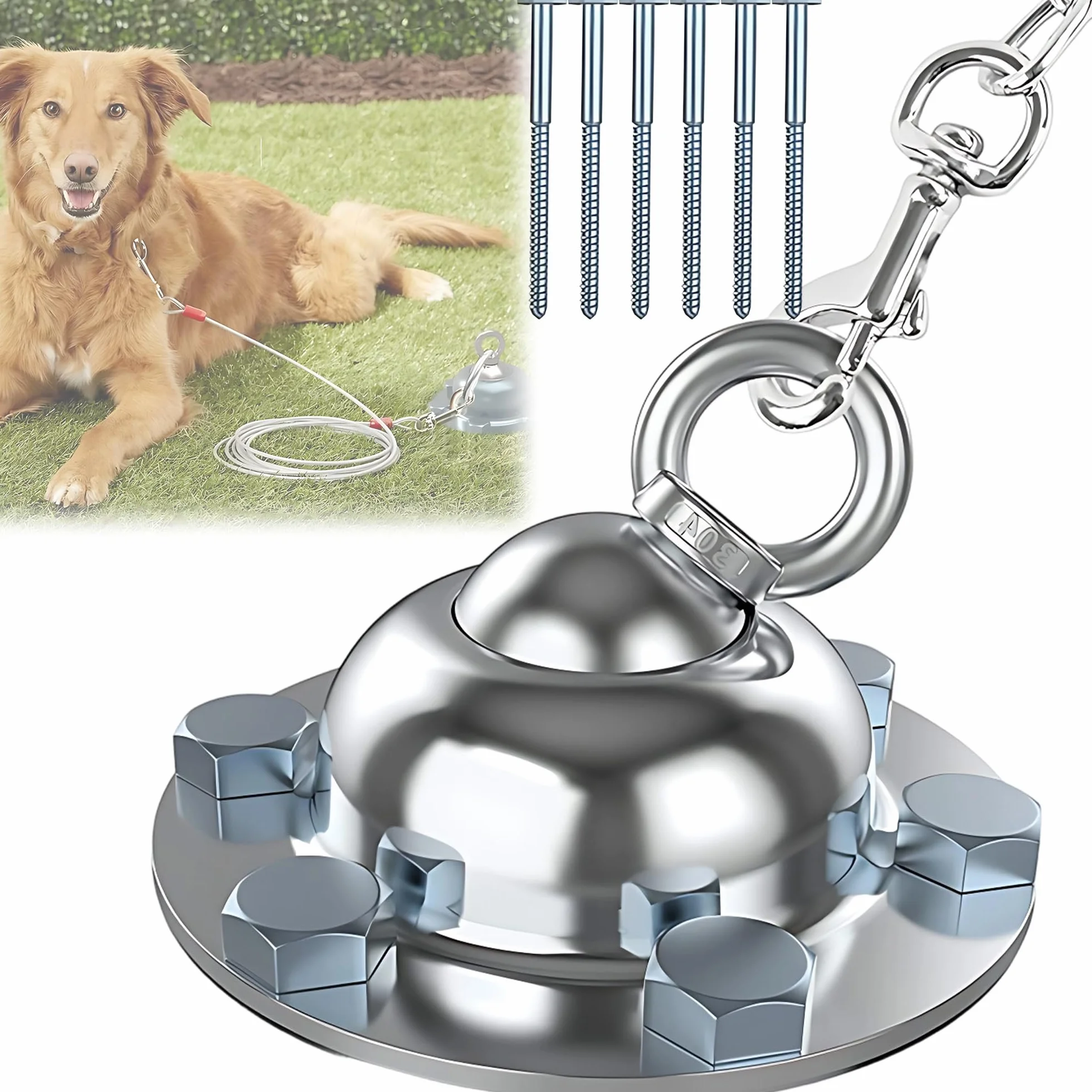Pila De Perro Giratoria De 360 Grados Al Aire Libre, Perno Antióxido Pesado, Cadena De Anclaje Para Gatos y Perros, Juego De Fijación Clavos De Pila Suelo, Universal En Interiores y Exteriores