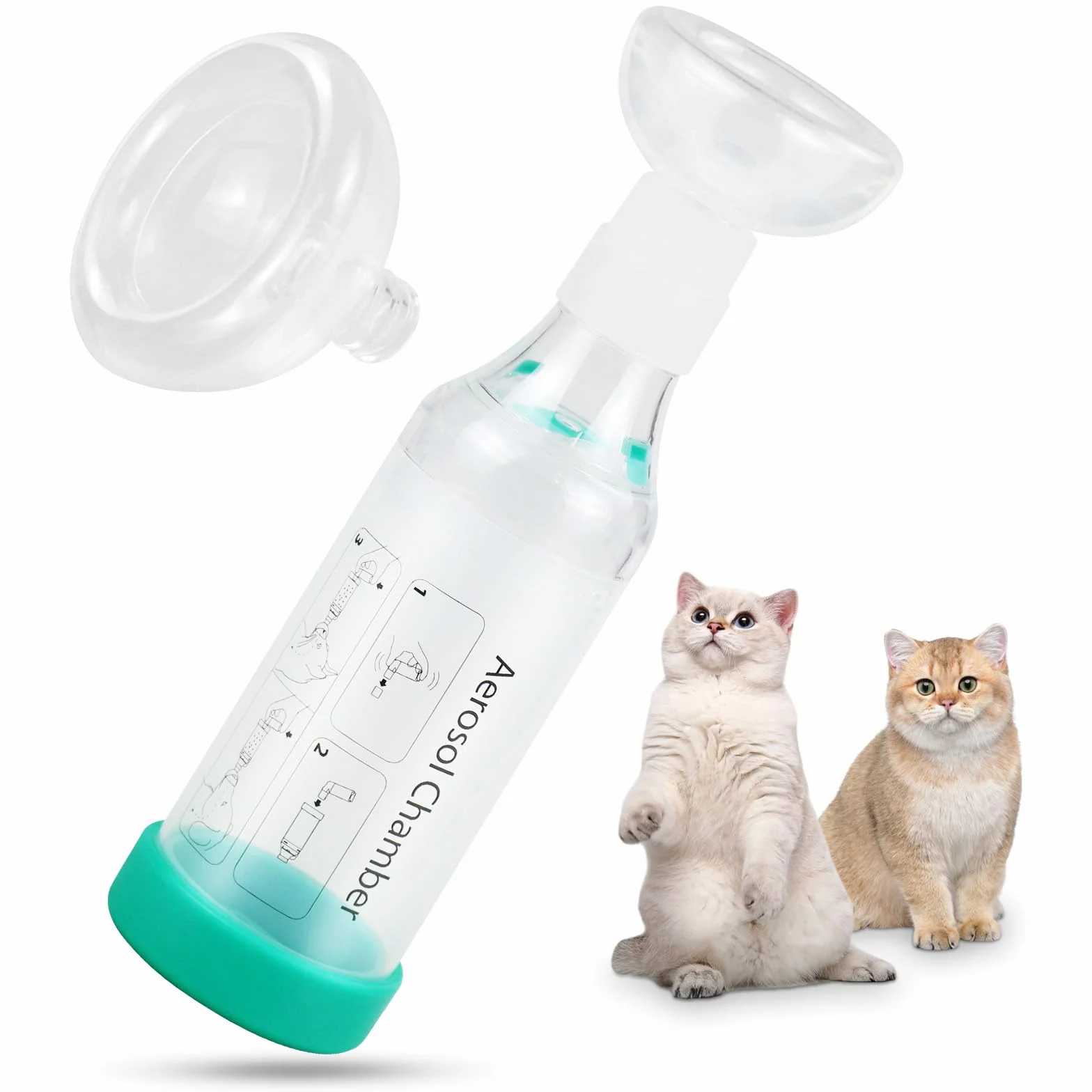 Espaciador de inhalador de mano para gatos con 2 máscaras para gatos que ayudan a respirar y administrar medicamentos