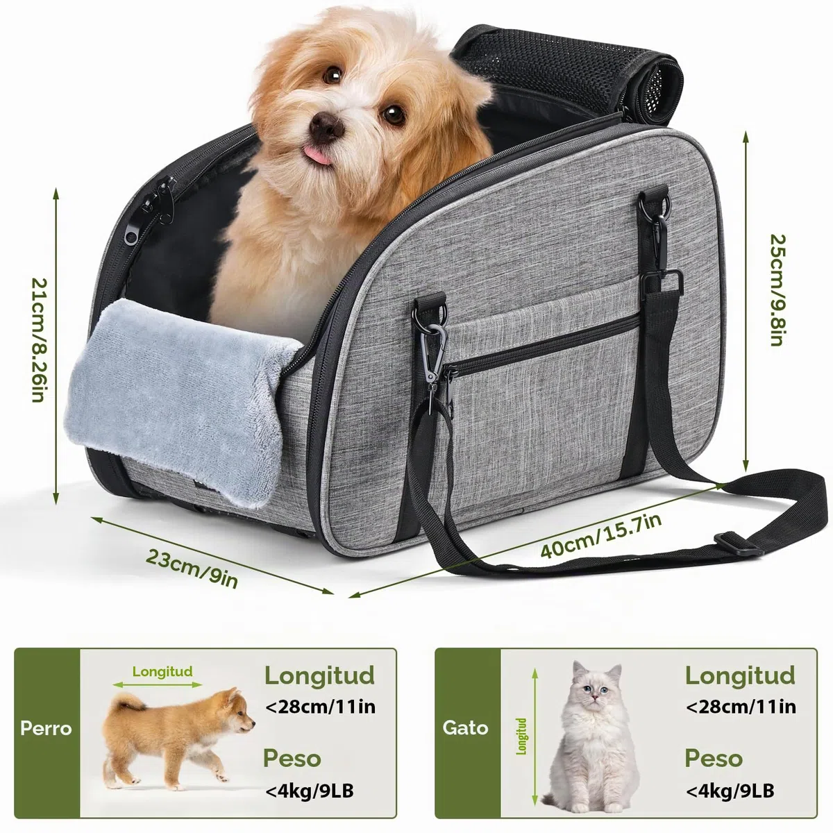 Asiento Coche para Perros Pequeños Gatos - Silla Asiento Coche Perros Consola Central, Cinturón Seguridad Doble Protección y Base Antideslizante, Cojín Lavable y Bolsillo, Gris