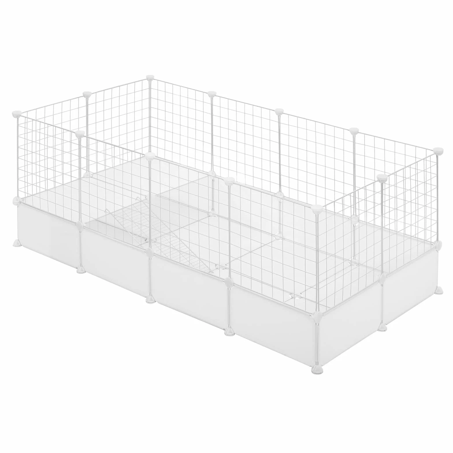 EUGAD Valla para Mascotas, Jaula Modular, Recinto Interior de Plástico con 35 Paneles, Jaula para Animales Pequeños, Personalizable Parque para Cobayas Conejos Chinchillas 142x71x53cm, Blanco