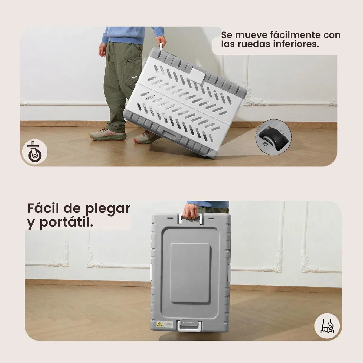 Gardner Pet Jaula para Perros Plegable,Transportin Perro Grande, Adecuado para Perros Grandes Y Gatos De 92.5x58x65.5cm, Se Pliega Sin Herramientas, Equipado con 2 Ruedas, para Interior Exterior,Gris