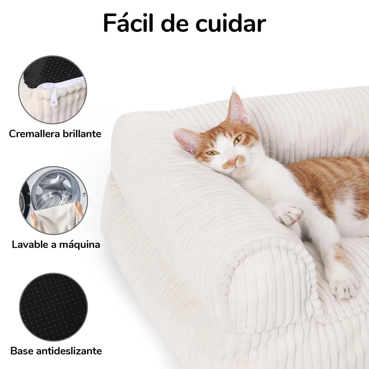 FUKUMARU Cama para Gatos, Sofá Cómodo de Terciopelo para Gatos de Interior con Funda Desmontable y Lavable, Cama para Perros Antideslizante y de Apoyo para Perros Pequeños, 72 x 52 x 22 cm, Cream