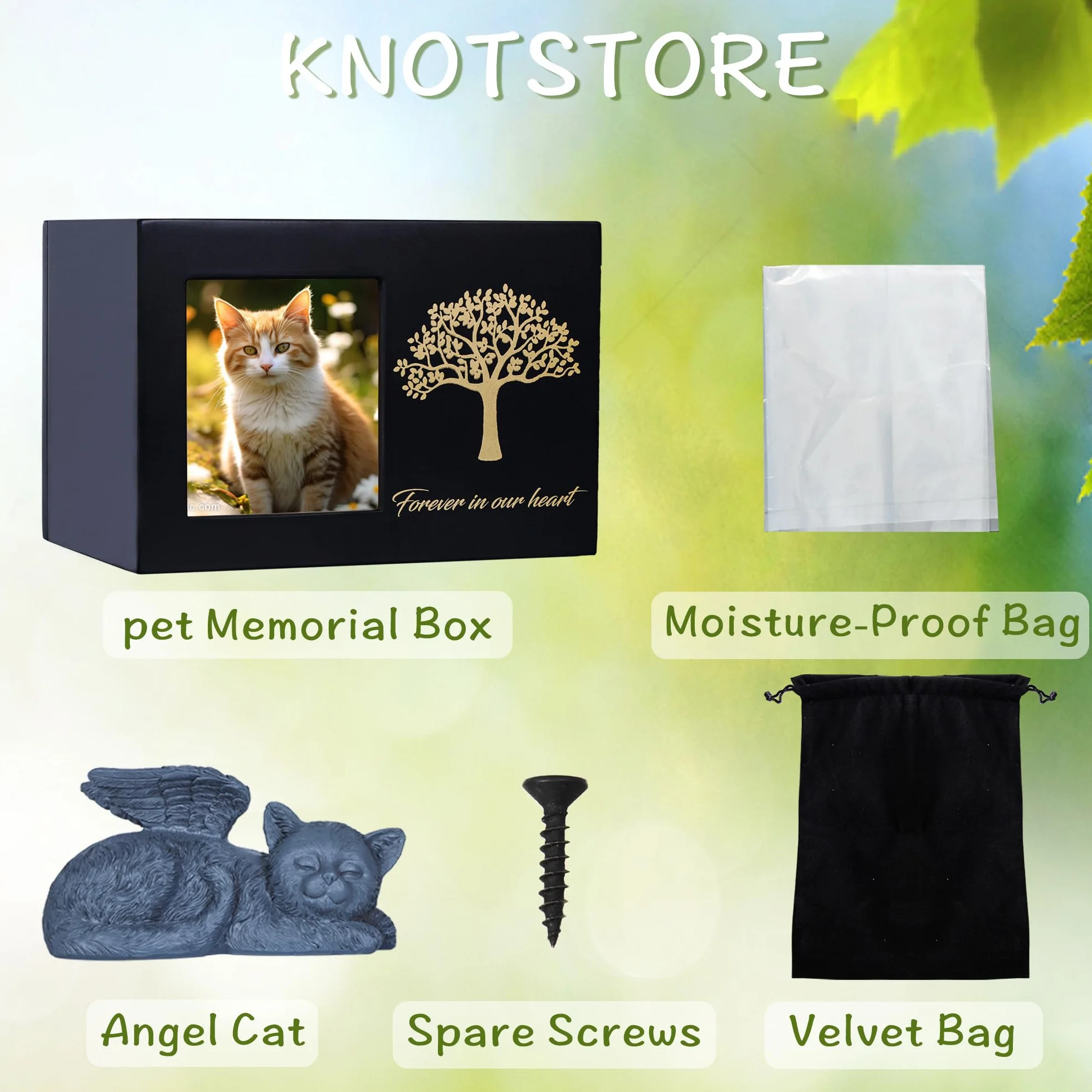 Urnas para gatos - Caja de cremación - Urna negra de madera con estatua de gato y bolsa de terciopelo