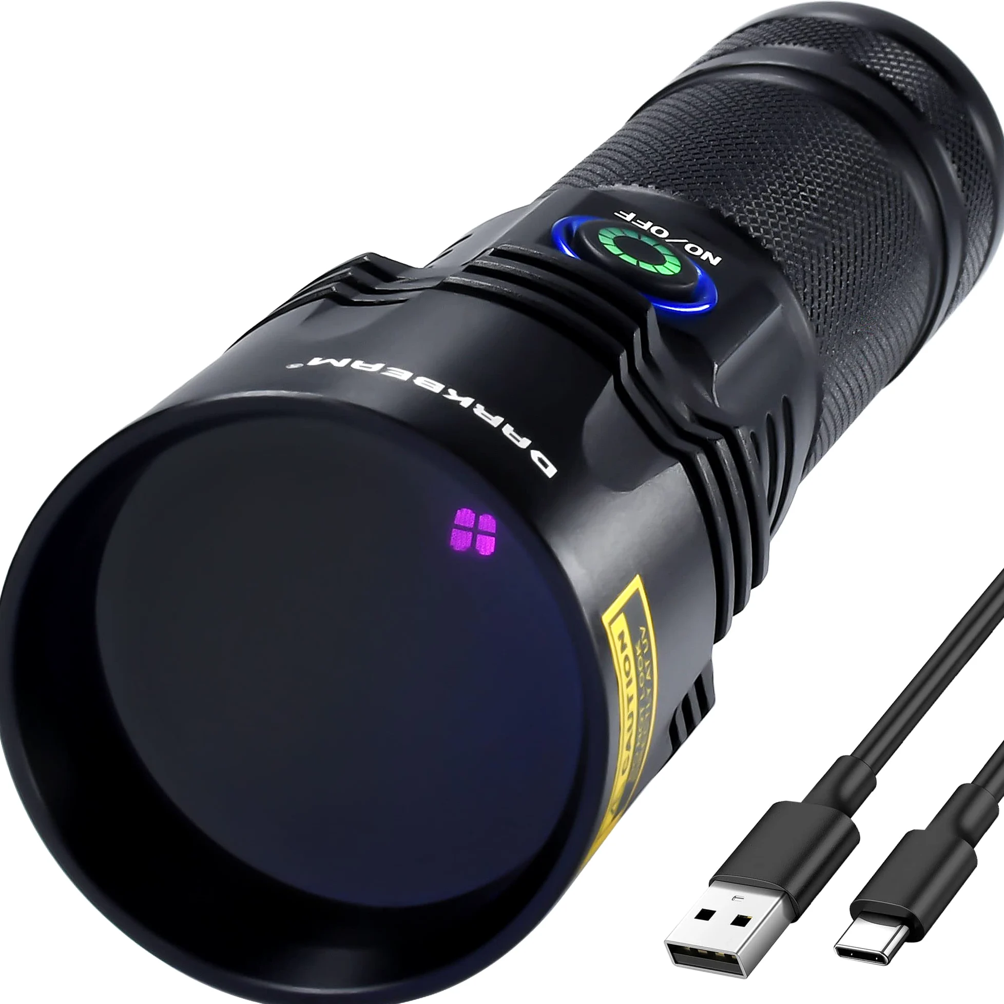 DARKBEAM Ultravioleta Luz UV 365nm Linterna Lamparas LED Negra, USB-C Recargable Potente 20W Blacklight 370nm Portátil - Detector para Orina de Mascotas, Billetes, Epoxy Resina, Escorpión, Minerales