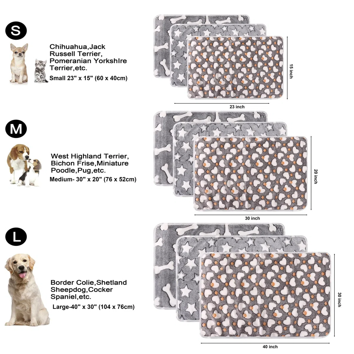 Paquete de 3 mantas para gatos y perros, manta de franela de forro polar suave y cálida para mascotas, gran manta para dormir para cachorros, gatos, perros pequeños, linda estrella/amor/hueso (pequeño