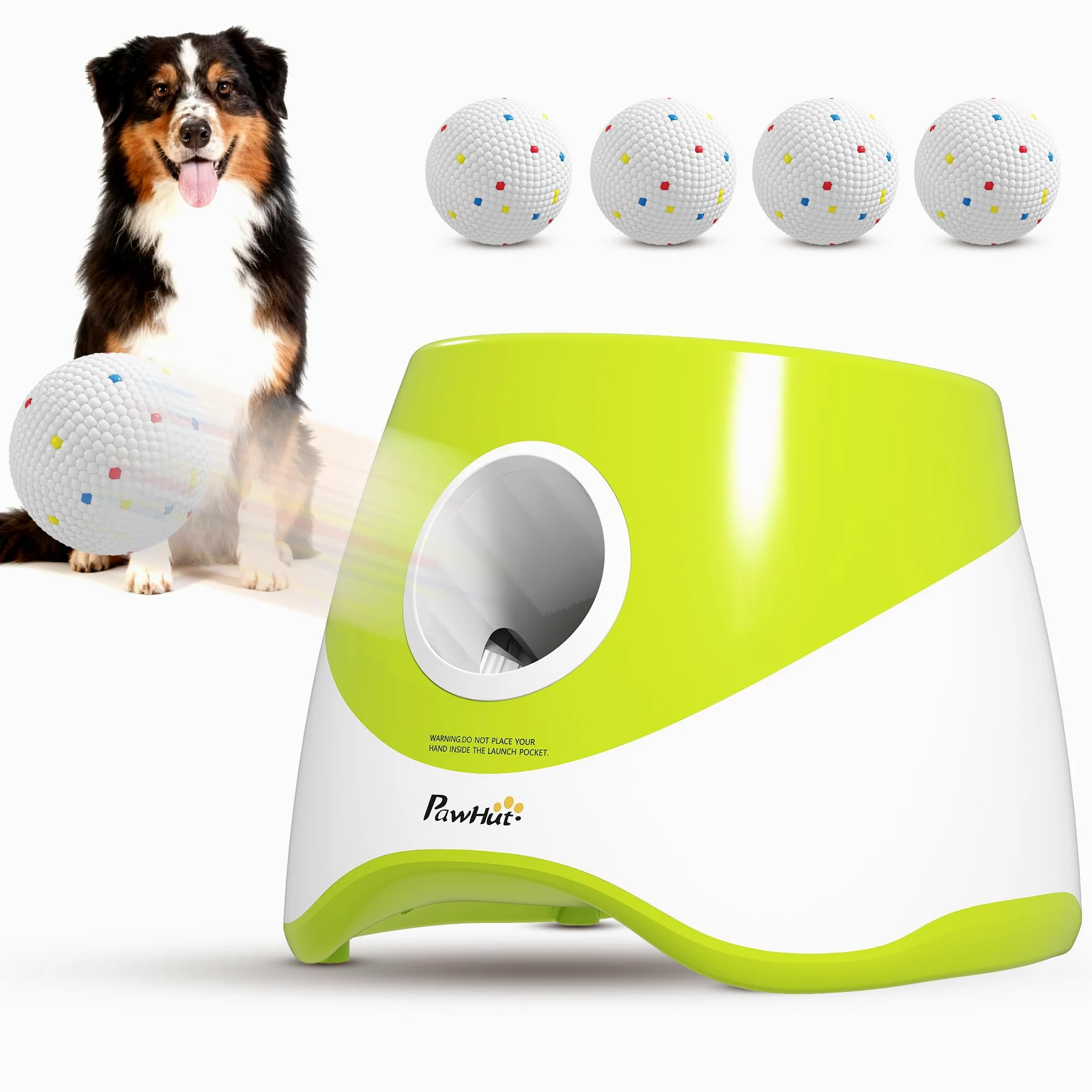Lanzador automático de Pelotas para Perros PawHut con 5 Pelotas de Tenis ETPU, Lanzador de Pelotas para Perros con 3 ajustes de Distancia (6 m/10 m/14 m), Juguete Interactivo para Interior y Exterior