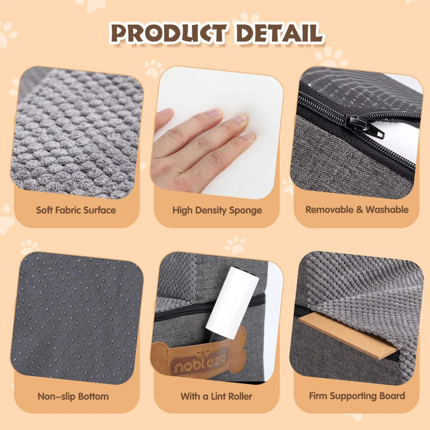 Nobleza Escalera para Perros, Rampa para Perros, Escalera para Cama de Perros Pequeños para Perros y Gatos, Escaleras para Perros Mascotas de 3 Escalones con Rodillo Quitapelusas