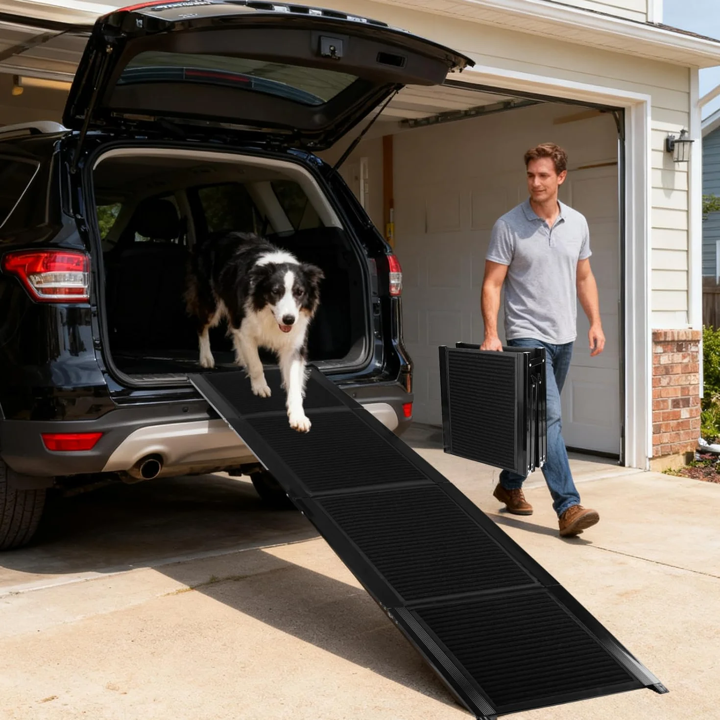 Nobleza - Rampa para Perros para Coche 170 cm, Rampa Plegable Cama para Mascotas de Metal con Alfombra Antideslizante para Perros Menos de 110kg, Escalera para Perros Medianos Grande