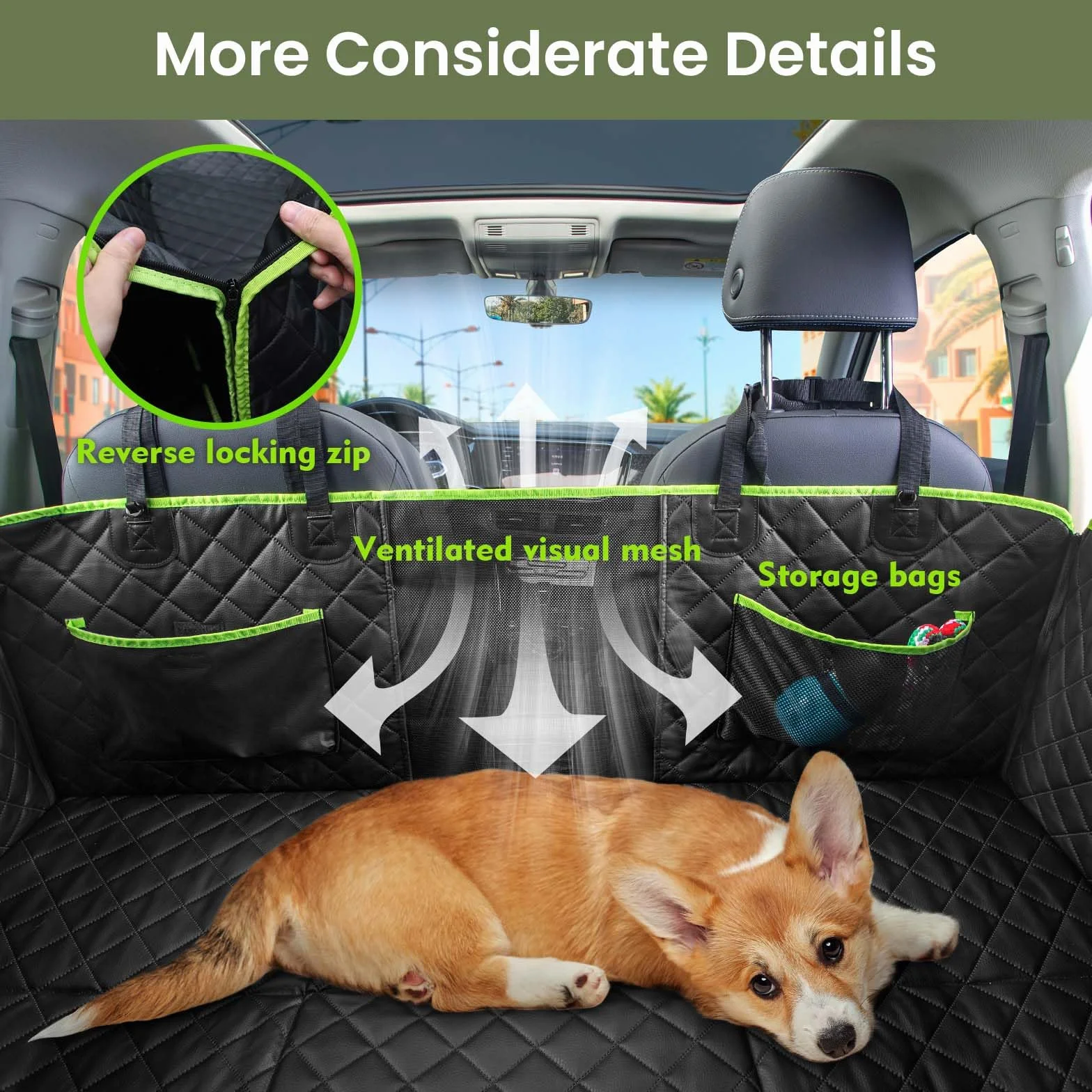 Pecute Funda Coche Perro con Fondo Duro para Asiento Trasero, Súper Impermeable, Fácil de Limpiar, Fácil de Guardar y Ahorra Espacio, Antirayaduras, Textura Sofá, hasta 150 kg