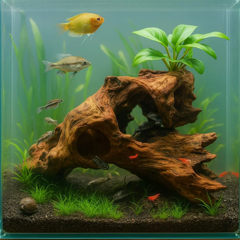 Emours - Madera de deriva porosa natural para acuario, madera de deriva para acuarismo con agujeros, túneles y escondites seleccionados a mano, paisaje duro para acuarismo, decoración para reptiles en