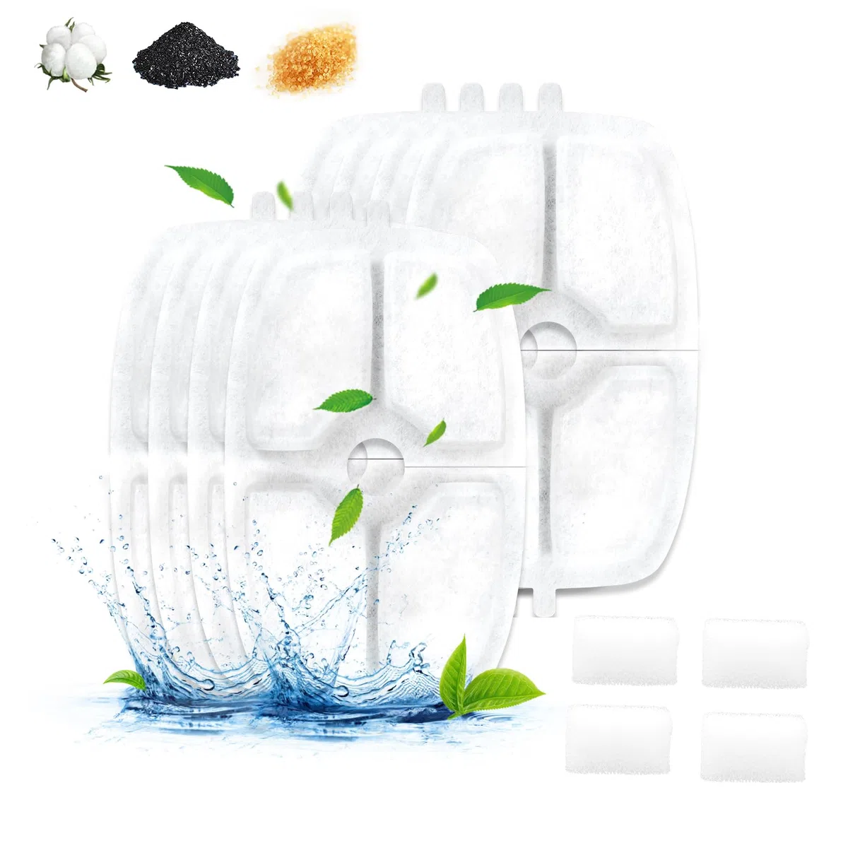 SZO Filtri Fontanella Per Gatti, 8 Filtri Da Fontana Ad Acqua Gatto, 4 Confezioni Di Spugne Filtranti 2-4 Settimane Di Sostituzione