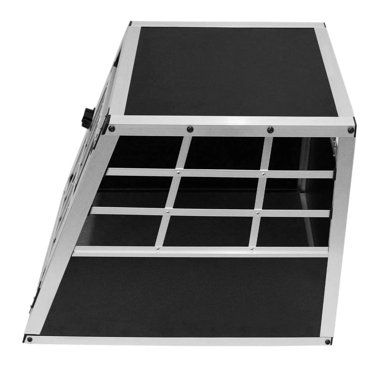 Jaula de Transporte para Coche Mascotas Caja de Viaje de Aluminio Trapezoidal Transportador de Perros Gatos Cachorros 1 Puerta 50 x 54 x 69cm | INCLUÍDA Alfombra de Plástico Lavable