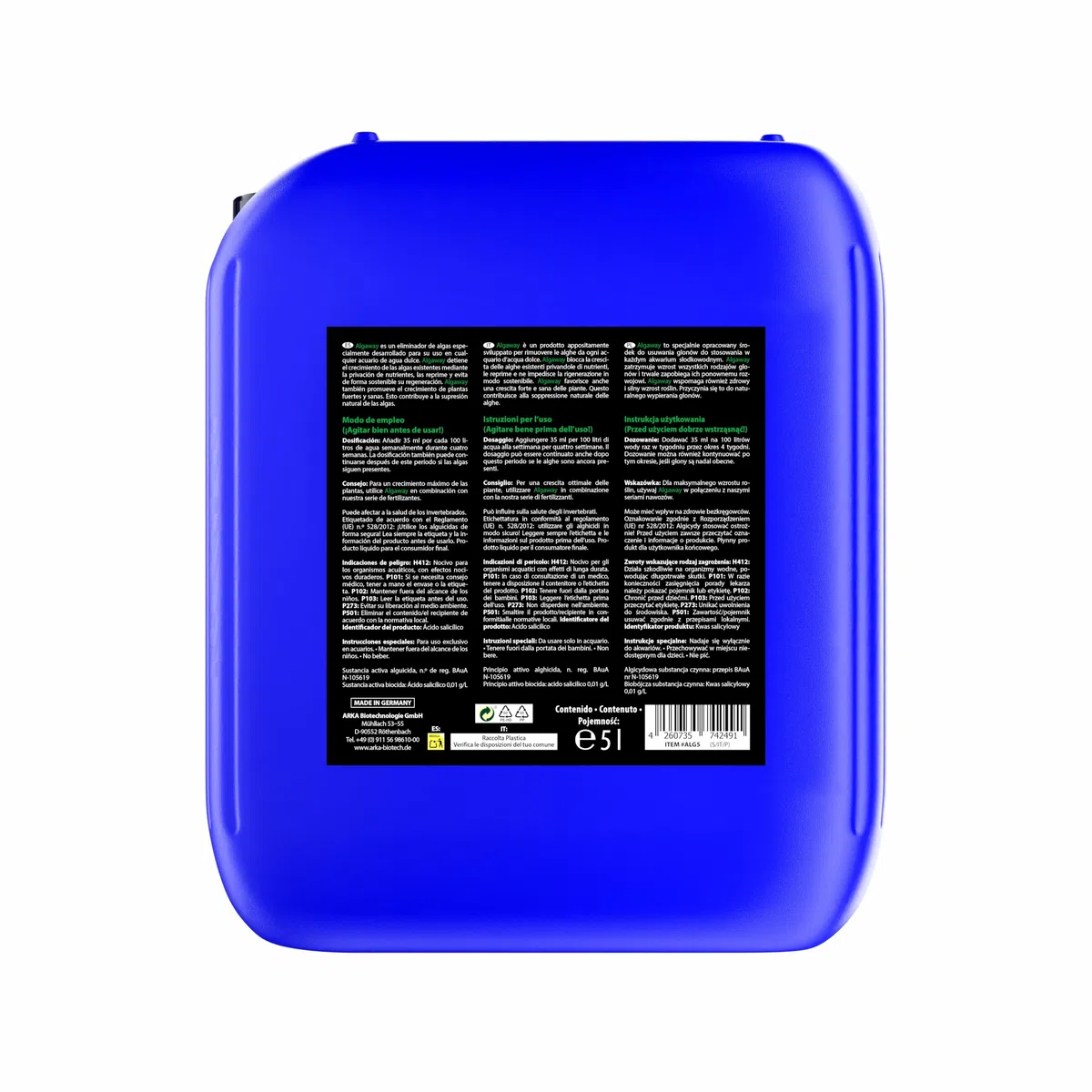 Eliminador de Algas para Acuario 5000 ml – ARKA Algaway – Tratamiento contra Algas filamentosas, Verdes y puntuales – sin Cobre y Seguro para Plantas – Agua Clara y Saludable – acuarios de Agua Dulce
