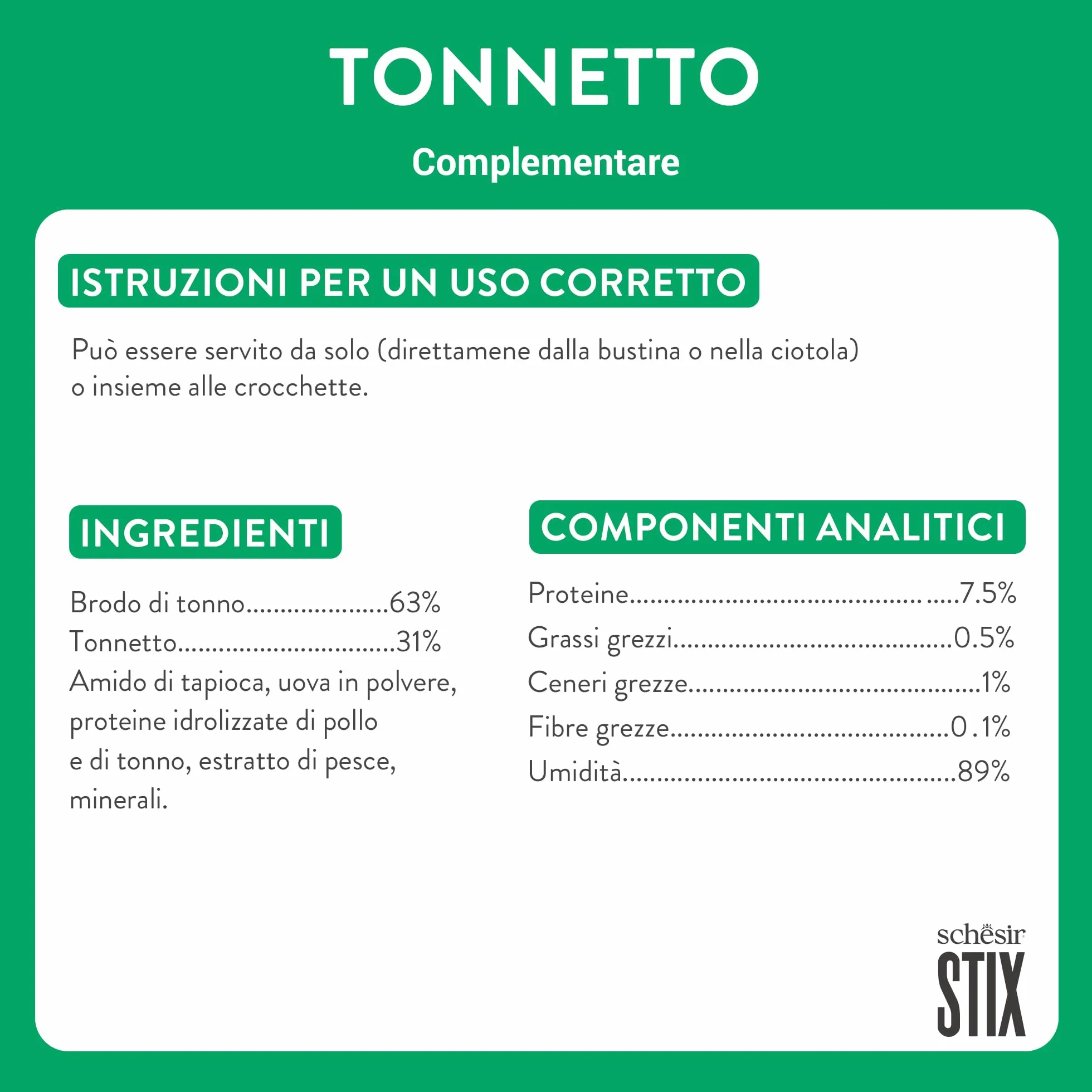 Schesir Stix, Snack Monodosis De Atún, En Crema, Suplemento para Gatos, Fuente De Hidratación, Sin Cereales, 12 X 15 G