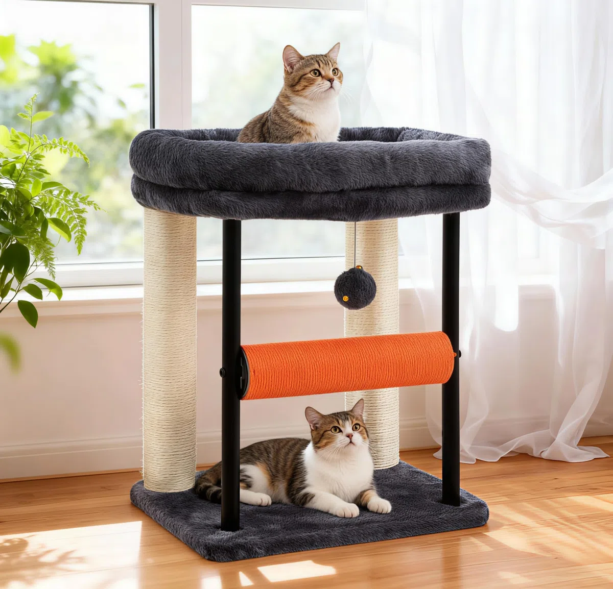 Hey-brother Árbol rascador pequeño para Gatitos 50 cm, Poste rascador Giratorio de sisal, Plataforma de Felpa, Columna Cubierta de sisal, Incluye Pelotas jugueteras, Gris Humo EMPJ010SG