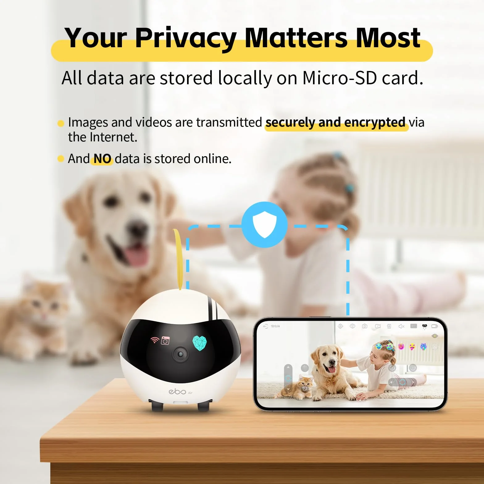 Enabot EBO Air Cámara Móvil de Seguridad para el Hogar,Cámara de Vigilancia FHD 1080P con Detección de AI,Mascota Electrónica,Audio Bidireccional,Visión Nocturna,Crucero Automático,Carga Automática