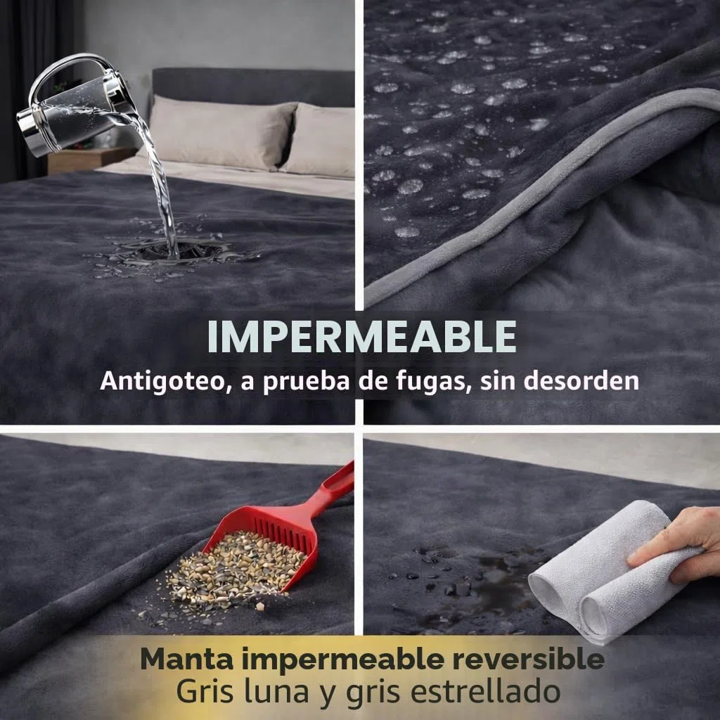 Manta impermeable King, a prueba de derrames y manchas, sin desorden (gris luna y gris estrellado, 90 x 108 pulgadas)