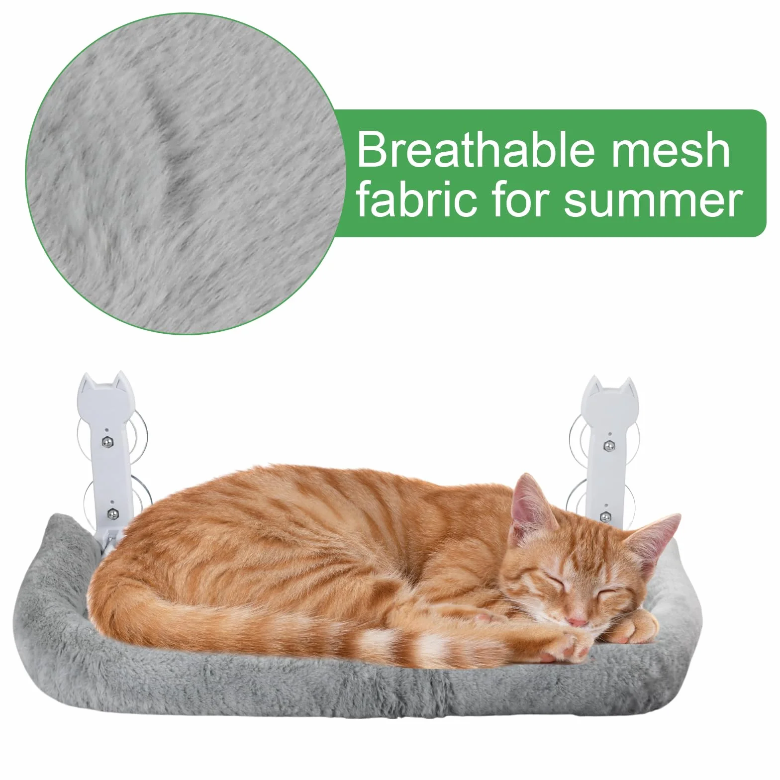 Hamaca para gatos, 60 x 30 cm, plegable con ventosas, cojín de felpa lavable, soporta hasta 25 kg, color gris