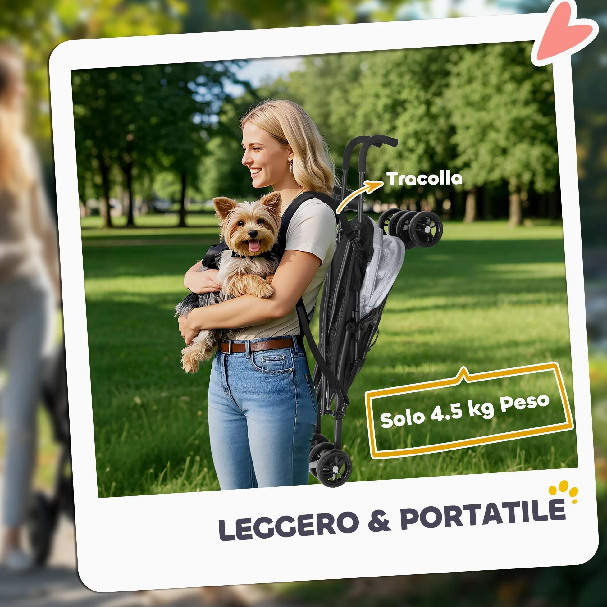 PawHut Cochecito plegable para perros pequeños con correas, bolsa portaobjetos y portavasos, cochecito para mascotas con ventanas de malla, 76 x 44 x 103 cm, negro y gris claro