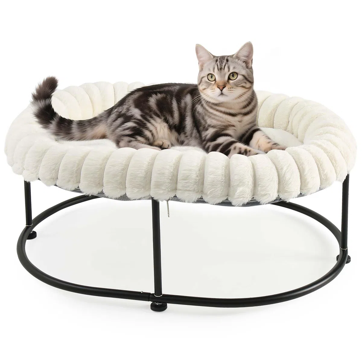GUUSII HOME Elevada Cama para Hamaca Gato Grande Gatito Sofá Perro Pequeño Silla Mascotas Asiento con Marco de Metal Independiente Cojín Acolchado Lavable Fácil Montaje Cat Bed 58.5*43*21cm (Blanco)