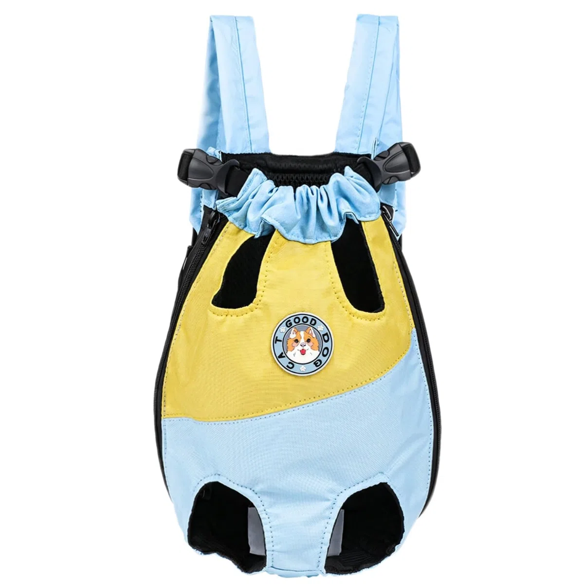 Mochila ajustable para mascotas, hebilla de seguridad, tela Oxford, se adapta a perros o gatos pequeños y medianos, apto para viajes, azul y amarillo, S-Xxxl