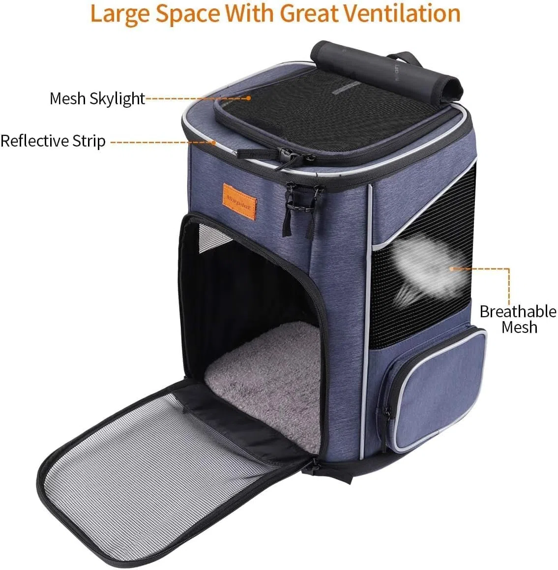 morpilot Mochila Transportín Perro, Mochila Transportín Gato Bien Ventilado con Correa de Seguridad Interior, Bolsa de Transporte para Para Gatos y Perros Pequeños Azul (32 x28 x42cm) + Tazón Plegable