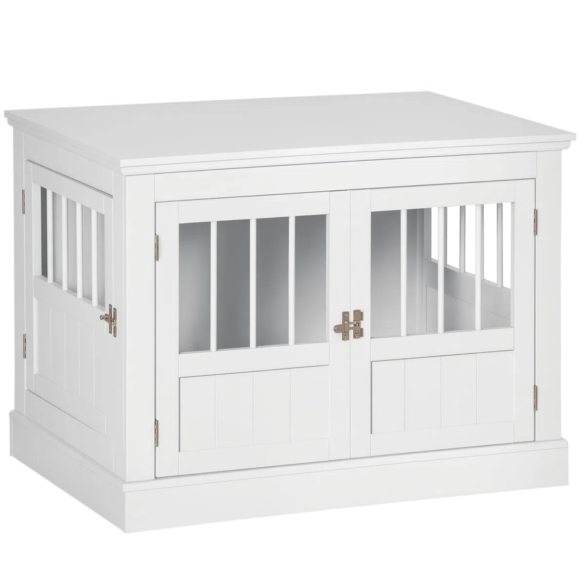 PawHut Jaula para Perros, Mesa Auxiliar, Casa para Mascotas Moderna con 3 Puertas Francés con Cierre Magnético, para Perros Pequeños, 78x53x59,3 cm, Blanco